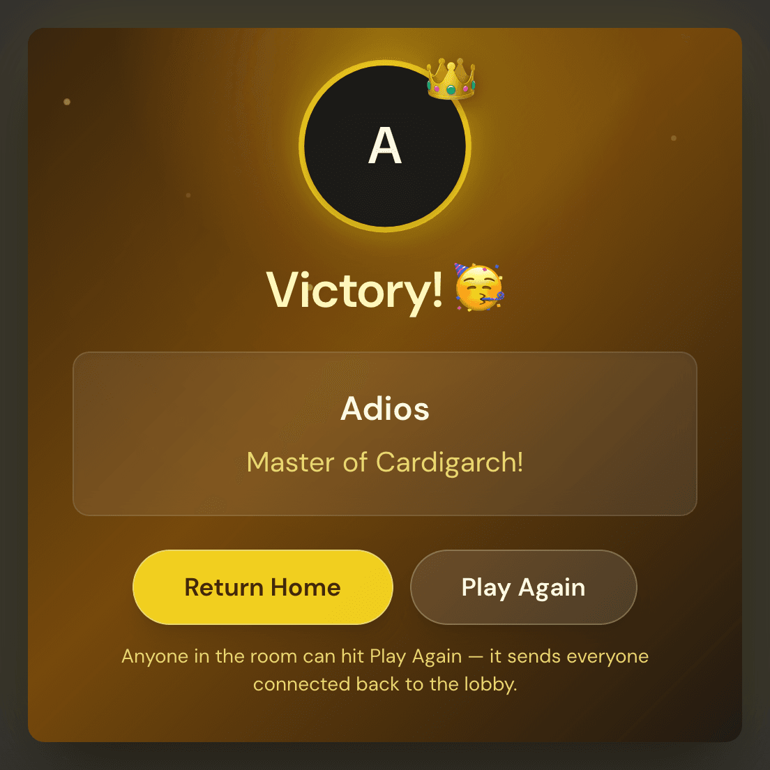 Victory screen showing a complete game